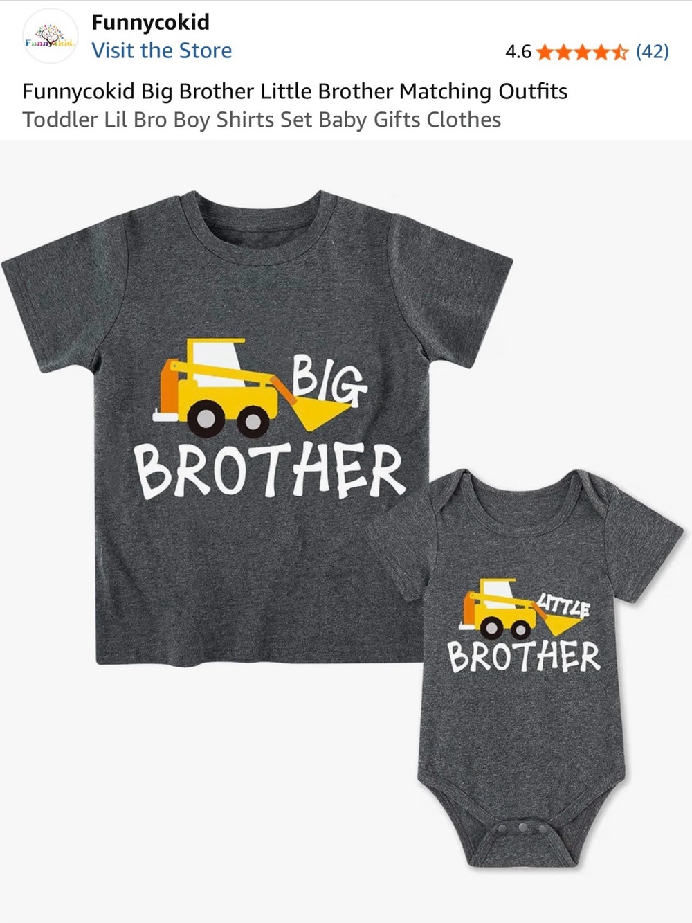 wonder nation Gray Sibling Construction Truck Big Brother Little Brother Tee Set